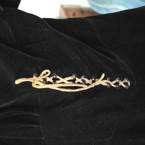 Vintage 1920s / 1930s Full Length Black Velvet Dress with Mesh Leaf Cut Outs - Picture 4 of 9